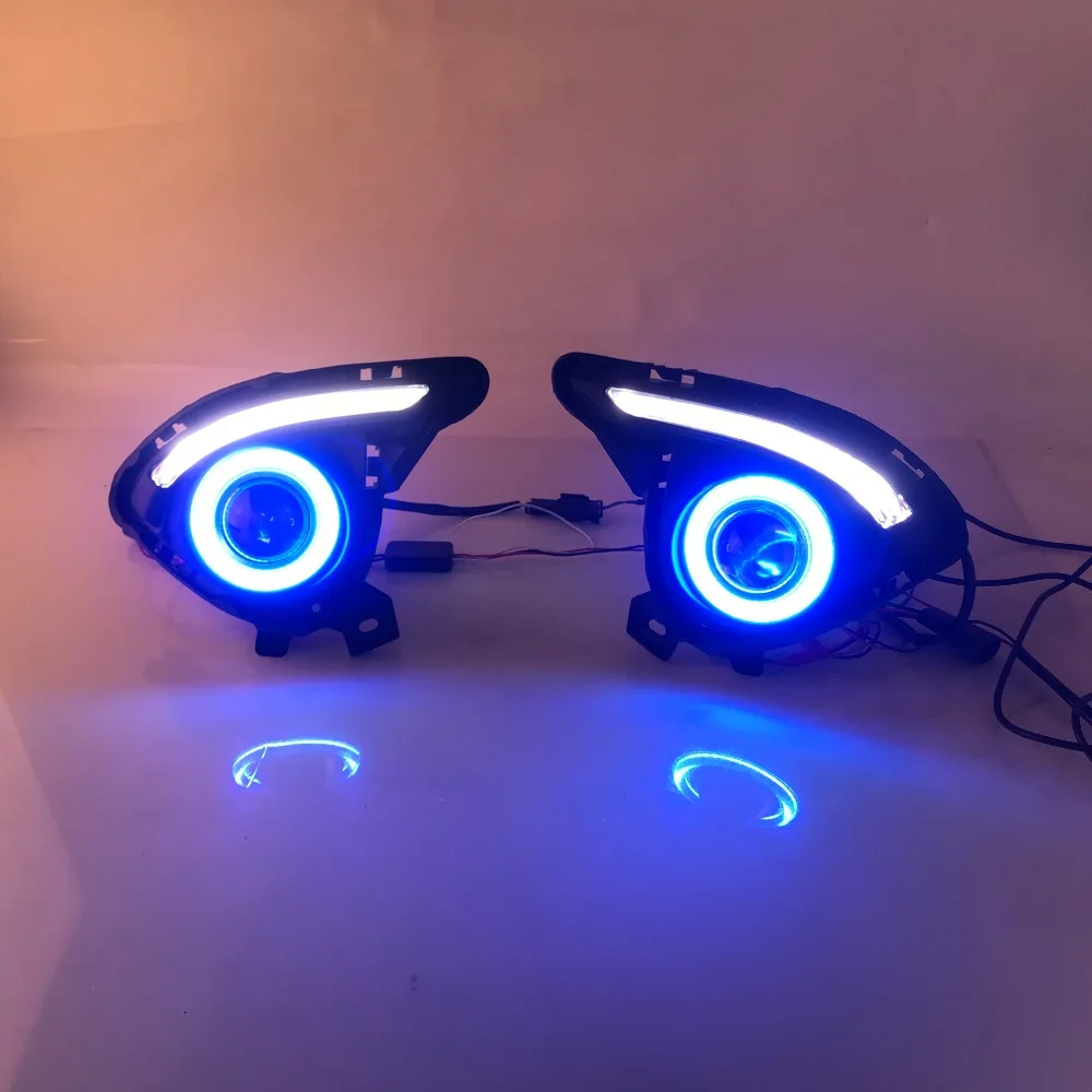 RQXR противотуманная фара вождение свет в сборе для Mazda 2 demo cob angel eye led дневные ходовые огни сигнал поворота синий ночной режим