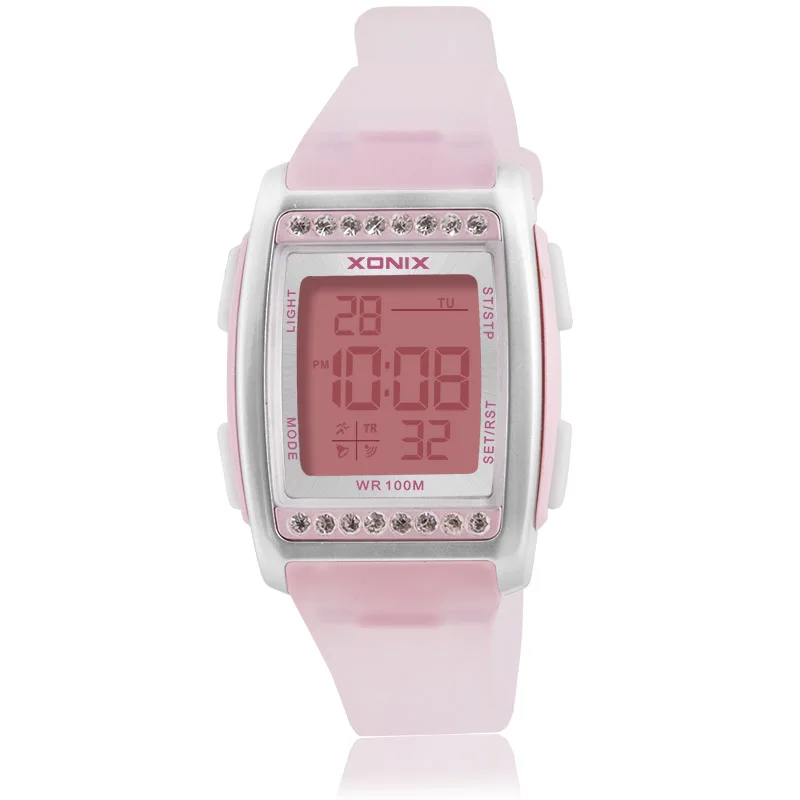 Модные цифровые наручные часы для женщин Стразы PU ремни Повседневное платье женские часы с розовыми кристаллами reloje mujer montre femme