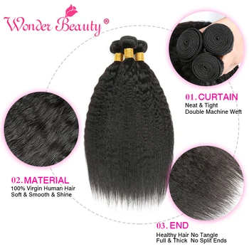Brazilian Hair Kinky Straight Hair Brazilian Hair Weave Bundles 1/3/4 Pieces Wonder Beauty Remy Human Hair Extension  8”-30” 2