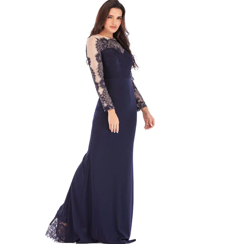 IDress High Quality Lace Embroidery Evening Dress Long Sleeve Charming Robe Longue Femme Long Dress for Wedding Party for Woman (6)