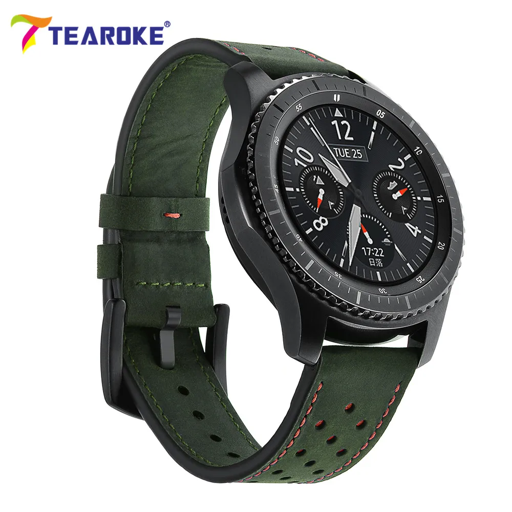 Ремешок для часов из натуральной кожи Samsung Gear S3 Classic Frontier 22 мм оранжевое отверстие