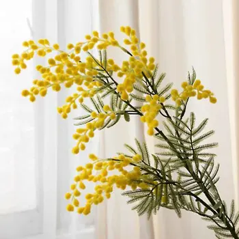 

High Quality Artificial Plastic Fake Flower Simulation Yellow Plush Acacia Flowers For Wedding DIY Decorations Home Decor AA
