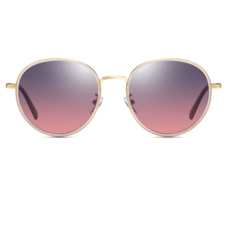 Модные круглые поляризованные солнцезащитные очки для женщин, винтажные элегантные очки для вождения, металлическая оправа, женские солнцезащитные очки UV400 - Цвет линз: Transparent GREY RED