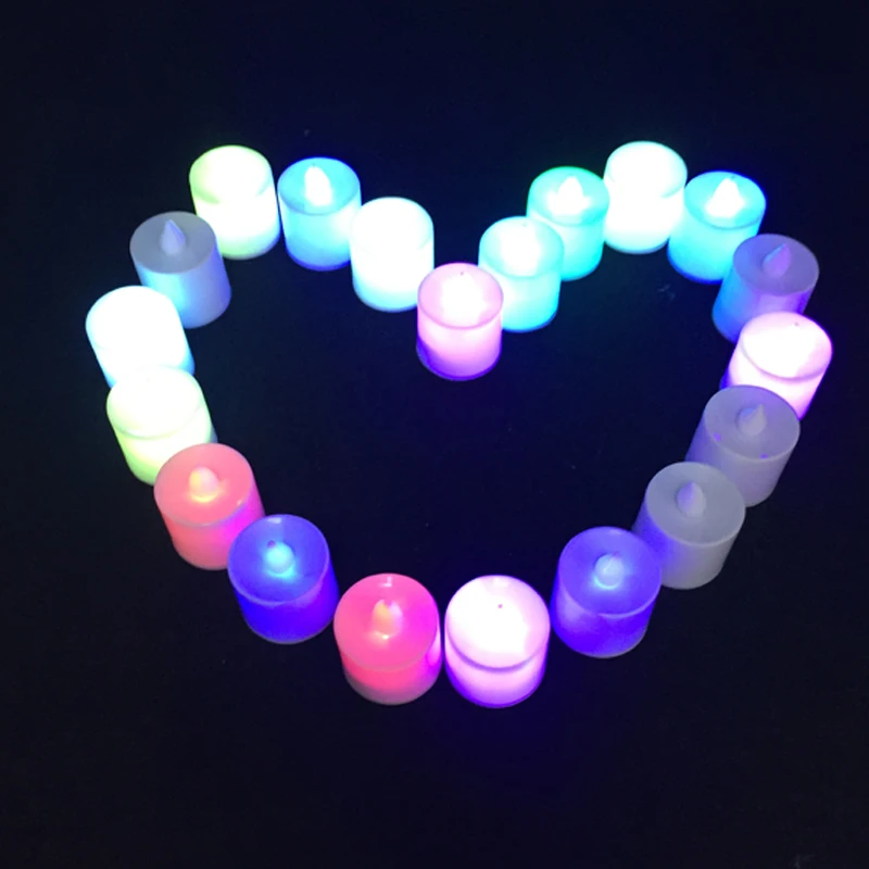 

Free shipping 36pcs Battery Powered LED Simulation Colorful candle lamp Flameless Flashing Tea Light Wedding Birthday Party Deco