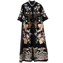 Роскошное платье весеннее летнее Стильное женское платье с изысканной вышивкой с коротким рукавом винтажное длинное платье-рубашка размера плюс XXXL