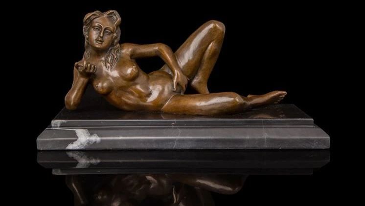 

Art Deco Sculpture Naked Woman Erotic Nude Girl Bronze Statue Signed