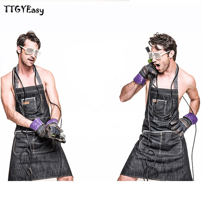 2017 Hot Sale Aprons Denim Cotton Cafe Cowboy Uniform Unisex Aprons for Woman Men s Kitchen