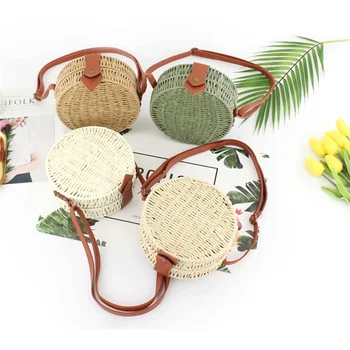 

New Fashion Women Round Bag Straw Handmade Crossbody Messenger Shoulder Bags For Lady Round Beach Bag HOT Evening Bag Basket