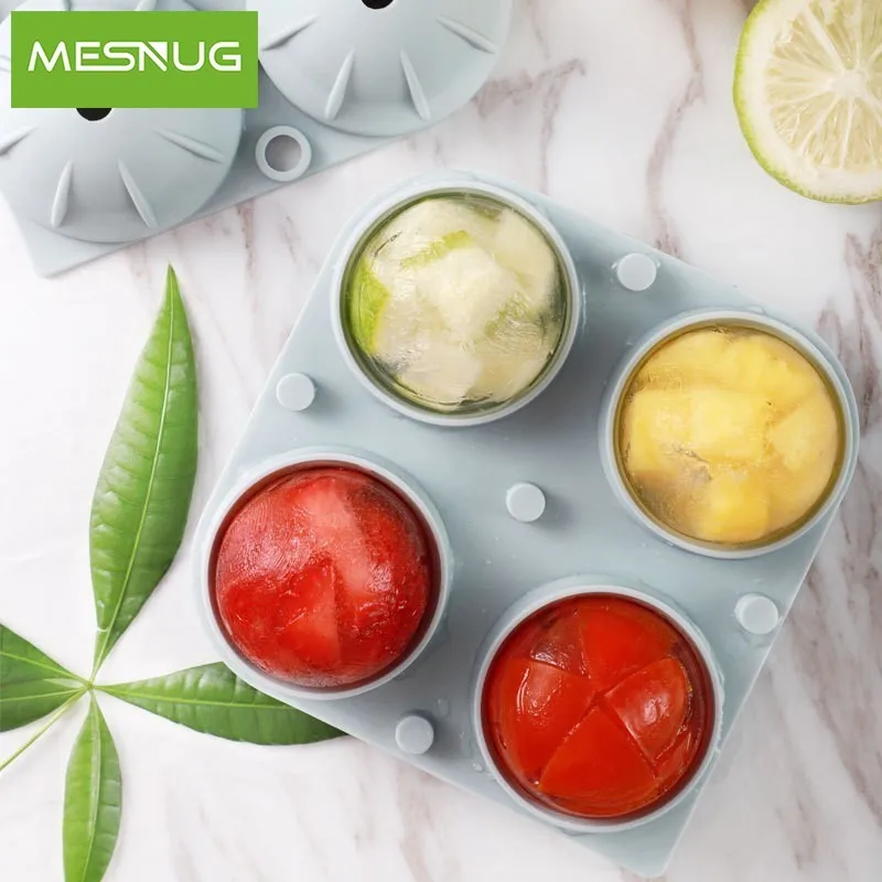 

MESNUG Food Grade Four 4.5cm Large Ice Ball Mold Easy Release Elastic Shape Ice Cube Maker Tray With Innovative Lockable Lids