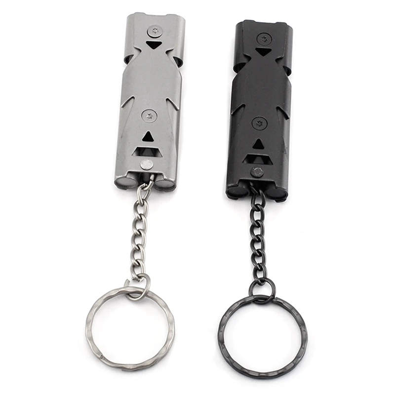 

High Quality Double Pipe Whistle High Decibel Stainless Steel Outdoor Emergency Survival Whistle Keychain Cheerleading Whistle