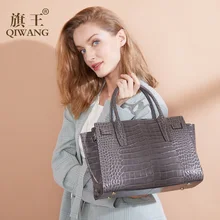 Qiwang Gray Brand Luxury Elegant Top Handle Bags Trapeze Women Tote Handbags 100% Genuine Leather Bag with Belt qiwang crocodile women bag big luxury elegant top handle bags brand women designer handbags 100% genuine leather female bag