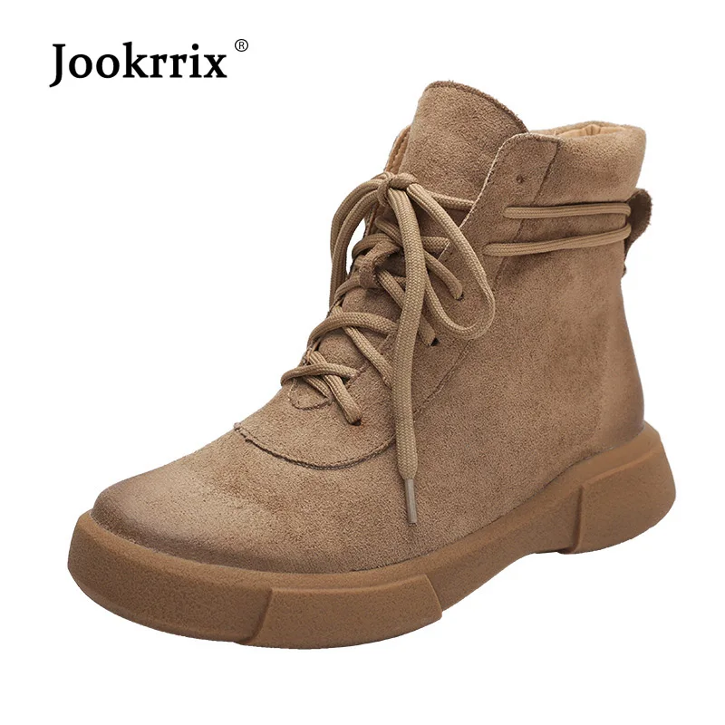 

Jookrrix 2018 Casual Shoes Women Fashion Brand Retro Platform Martin Boots Lady chaussure Autumn Female footware Cross-tied Boot