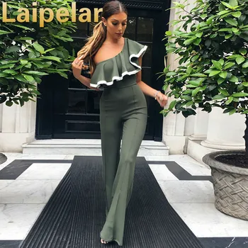 

Laipelar 2018 sexy off shoulder women jumpsuit sleeveless ruffles bodysuit bodycon elegante women jumpsuits combinaison femme