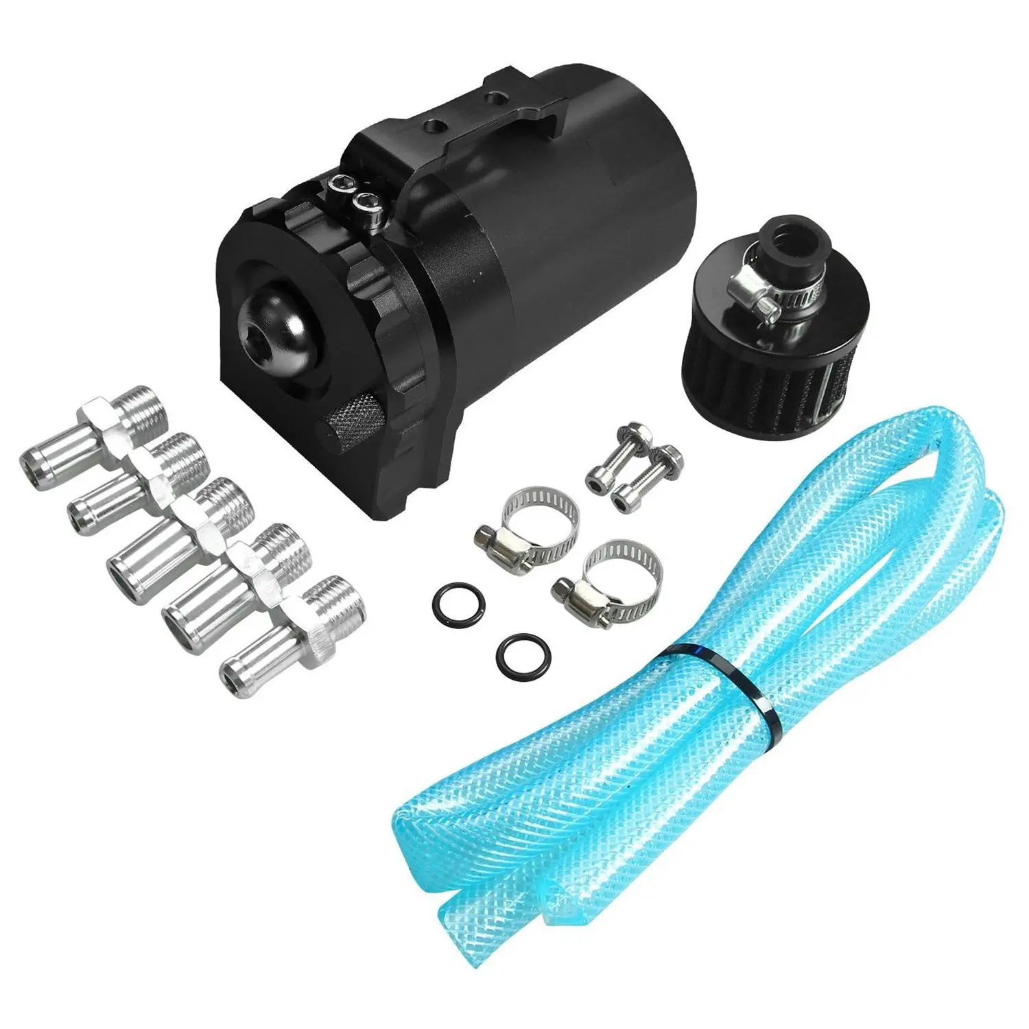 

Cylinder Aluminum Engine Oil Catch Reservoir Breather Tank Can with Filter Black