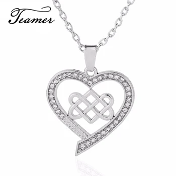 

Teamer New Arrival Love Heart Crystal Rhinestone Hollow Pendant Necklaces Fashion Women Jewelry Accessories