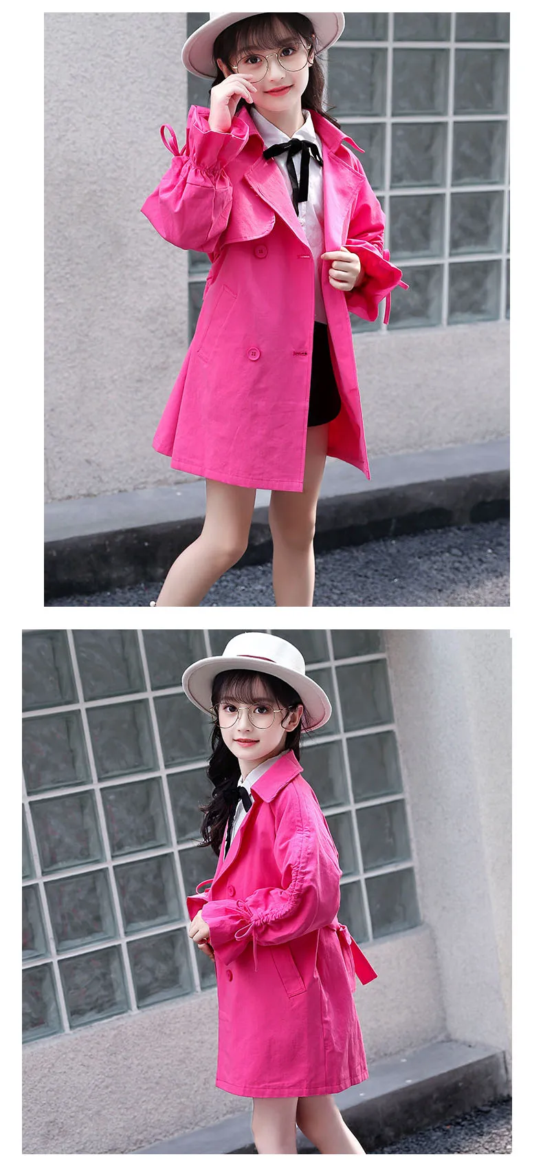 solid belt petal sleeve autumn coats kids clothes new 2018 autumn teenage girls long denim jackets children trench coat clothes  (7)