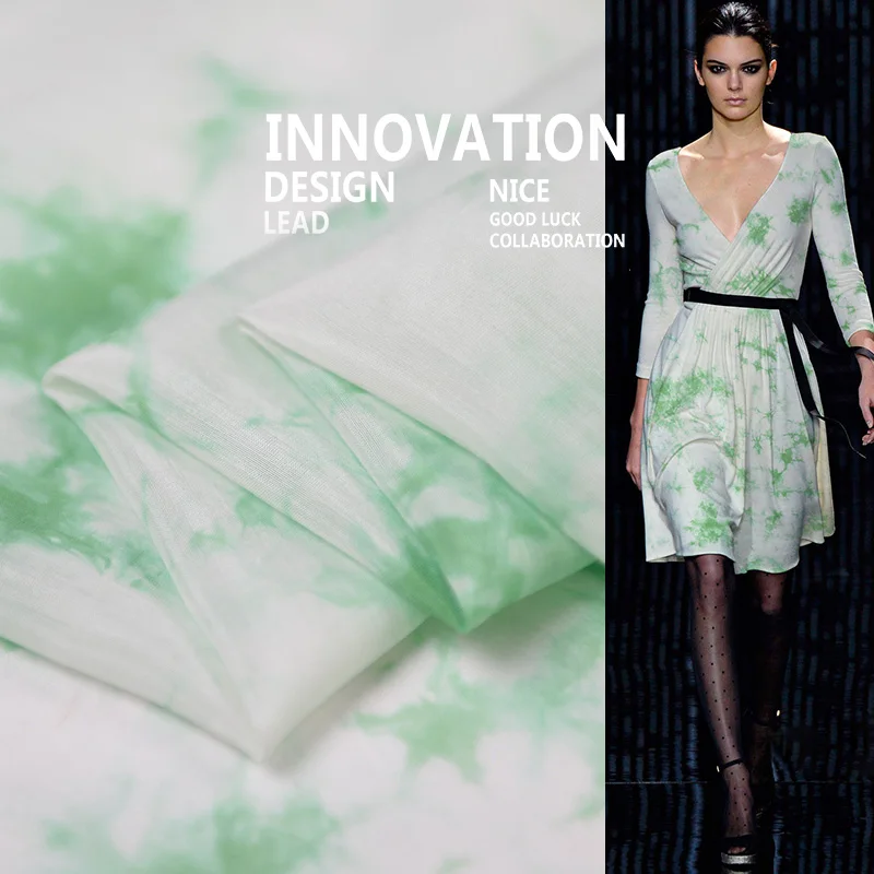 

100cm*140cm green painting cotton silk fabric soft dress skirt tissu