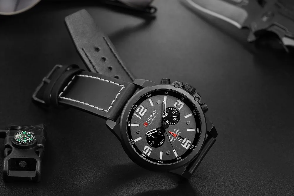 CURREN Top Brand Luxury Quartz Men Chronograph Watches Leather Strap Business Male Wristwatches Montre Men Clock Erkek Kol Saati