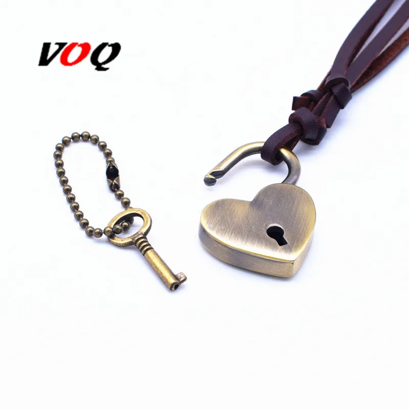 

New Arrival Fashion Adjustable Length Leather Choker Lock Heart Pendant Necklace Women Girl Romantic Jewelry Valentine's Gifts