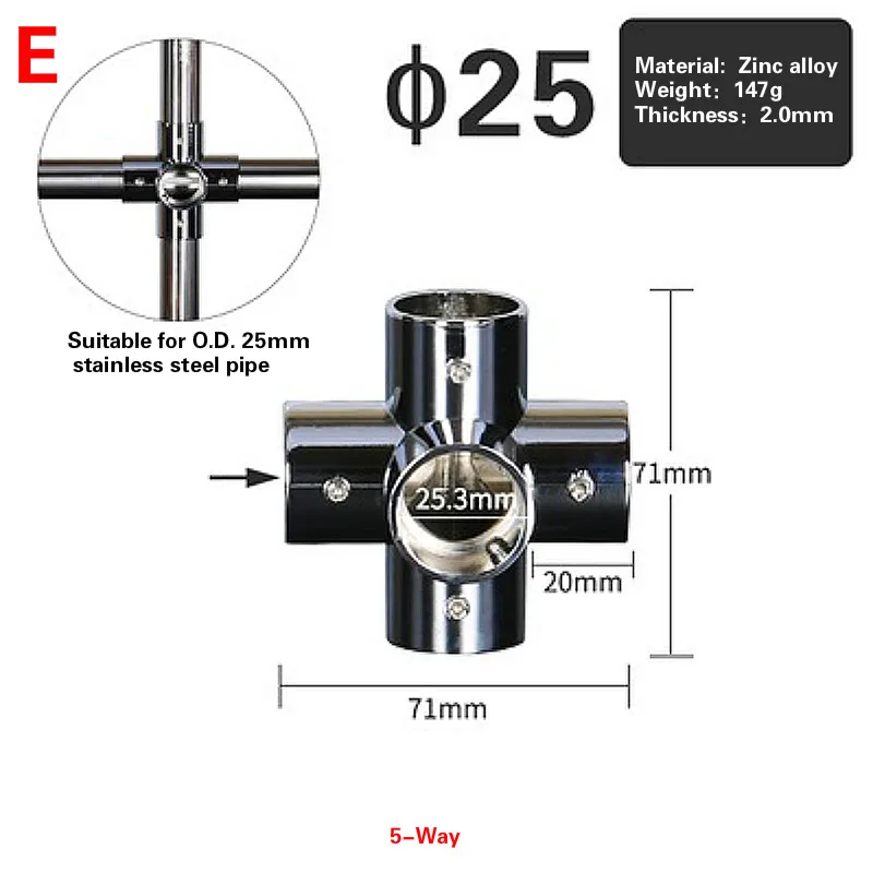 4 шт. 25 мм трубы из нержавеющей стали фитинги под прямым углом тройник локоть трубы разъем Полка вешалка стойка трубы сушилки разъемы - Цвет: E