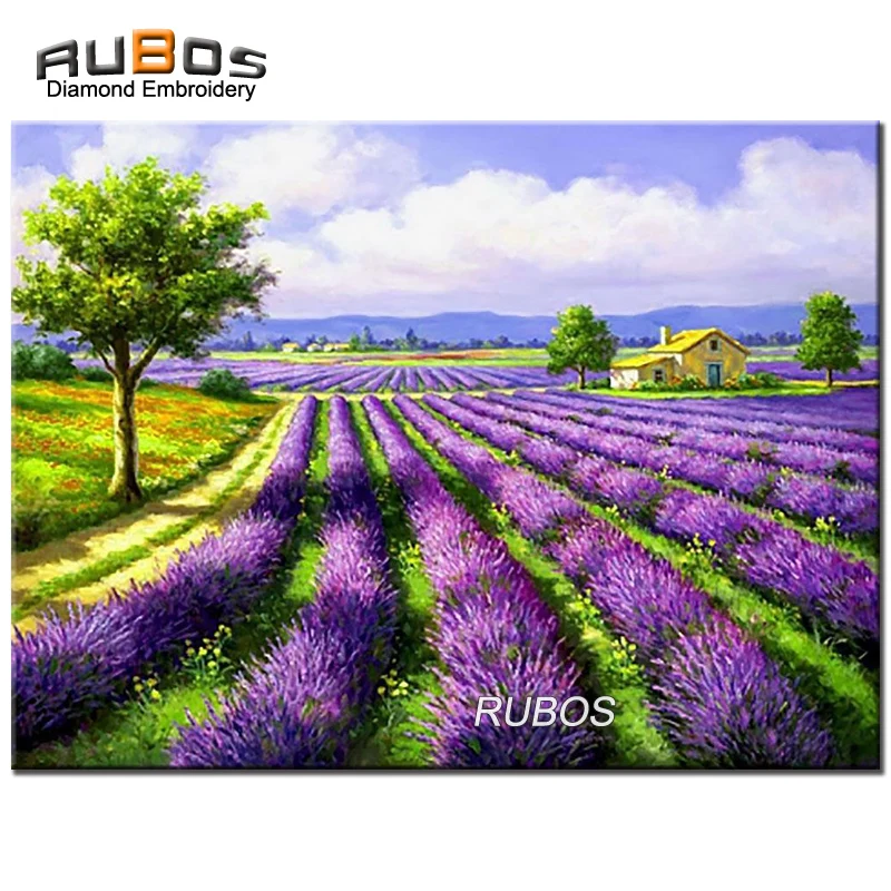 

RUBOS DIY diamond painting cross stitch set Lavender field landscape 5D full square diamond embroidery diamond mosaic sale decor