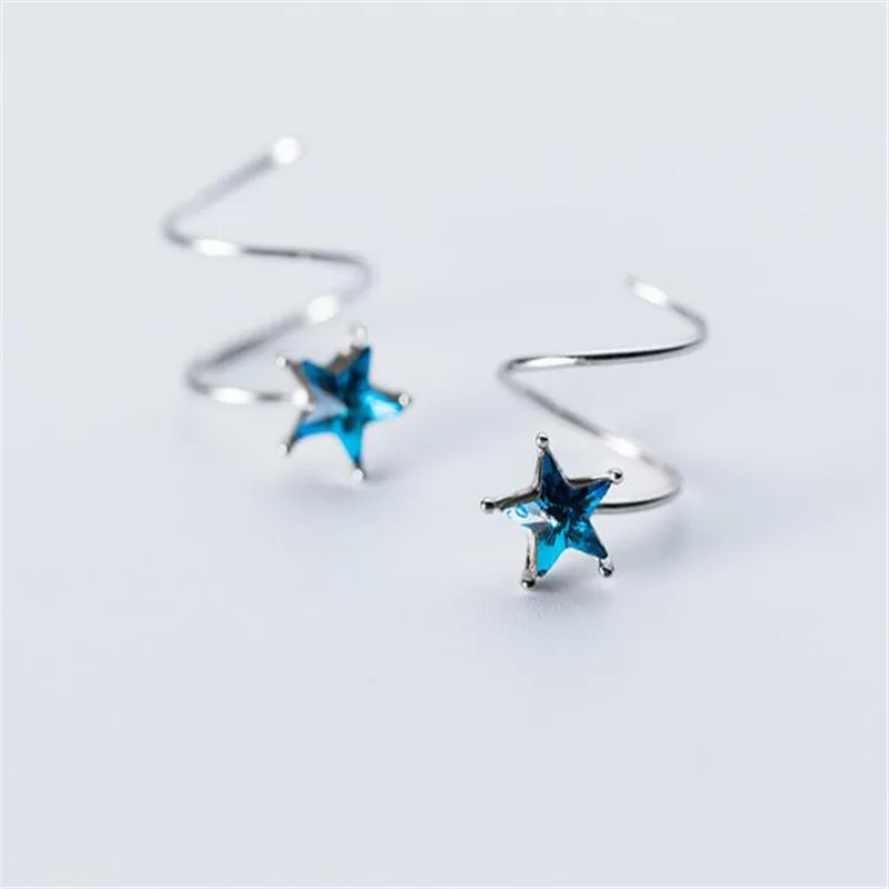 

Fresh Style Blue Stars Shape Crystal New Popular 925 Silver Stud Earring Trend Fresh Women's Jewelry Love Earrings Sale