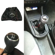 Para asiento Ibiza 1996, 1997, 1998, 1999, 2000, 2001, velocidad de 5 MT coche pomo palanca de mando con cuero de la PU Rojo Negro puntos