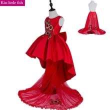 ; Красные Платья с цветочным узором для девочек; праздничное платье для девочек на День рождения; весенние Красивые Платья с цветочным узором для девочек