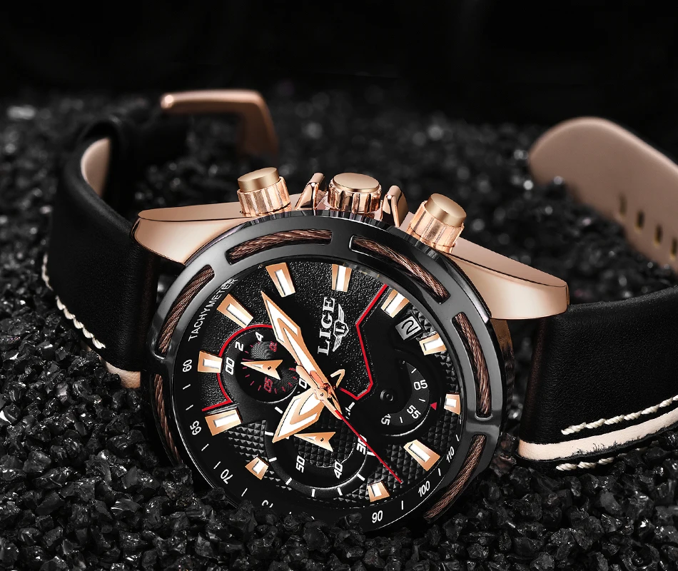 Reloje 2018 LIGE Для мужчин часы мужские кожаные автомат кварцевые часы Для мужчин брендовые Роскошные Водонепроницаемый спортивные часы Relogio
