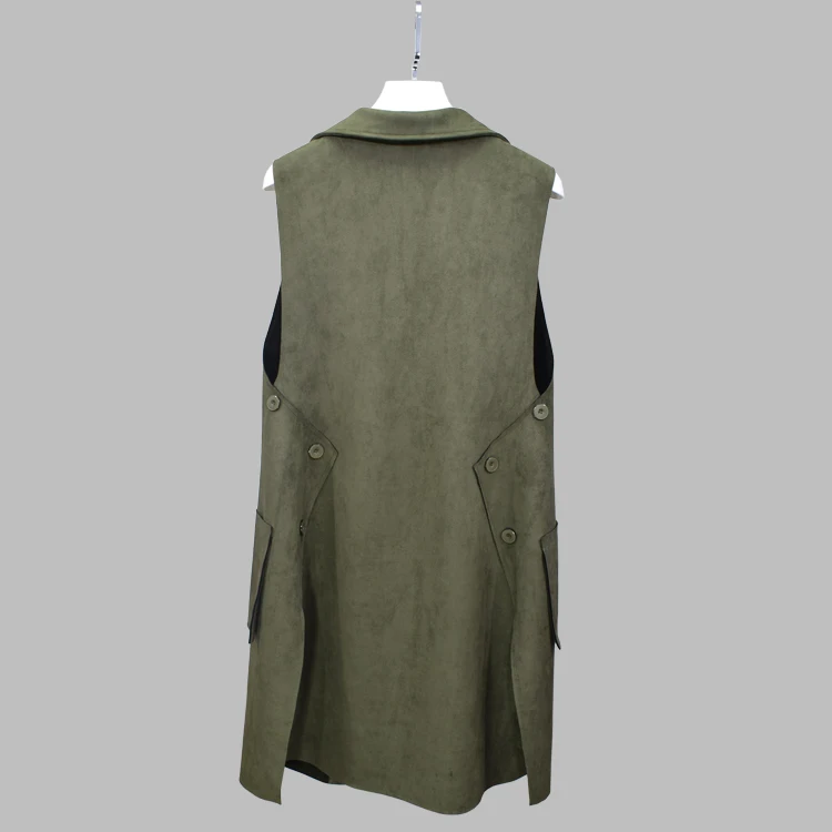 Side Buttons Split Soft Suede Fabric Long Women Vest Coat Pockets Plus Size Colete Solid Faux Weste Open Stitch Colete feminina