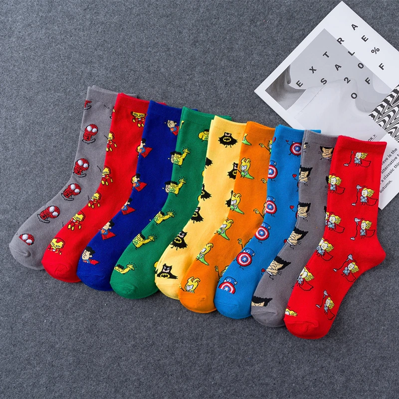 

2019 New Men Fashion Comics Hero General Socks cartoon Iron Man Captain America Knee-High Warm Stitching pattern Casual Sock