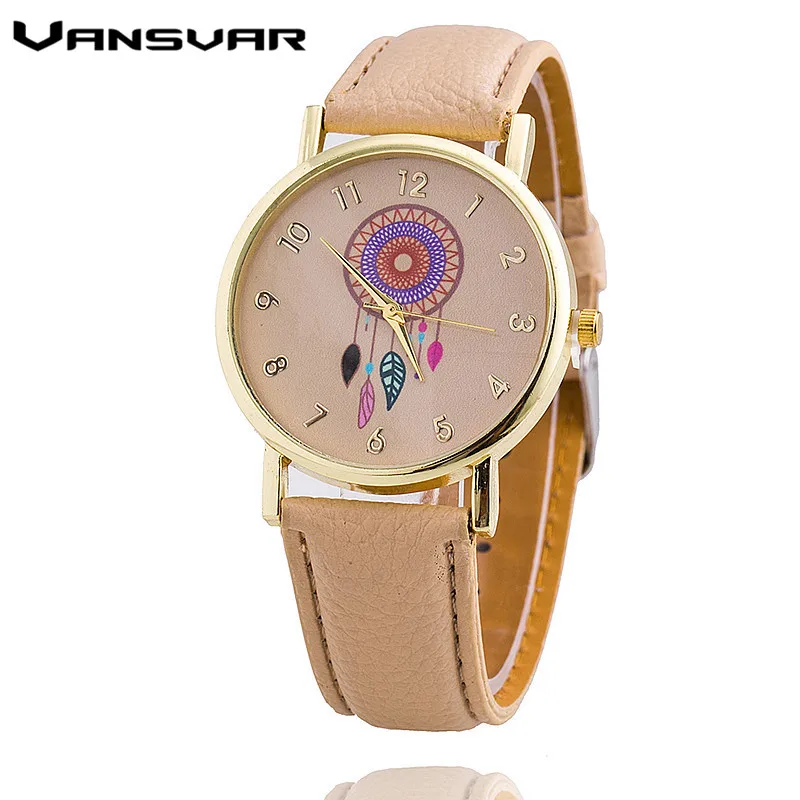 Vansvar Марка Женщины Моды Dreamcatcher Часы Дамы Quarzt Часы relogio женщина для 1635 - Цвет: beige