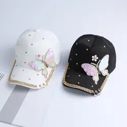 Летние обычный хлопок Для женщин из металла Бейсбол Кепки Snapback хип-хоп Кепки s 2018 Повседневное бабочки блестки Бейсбол Кепки s Шапки