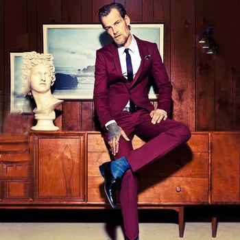 

Burgundy Slim Fit Men Suits for Wedding Suit Best Man Blazer Jacket Groom Tuxedo Prom Wear 2 Pieces Men Suits with Pants Ternos
