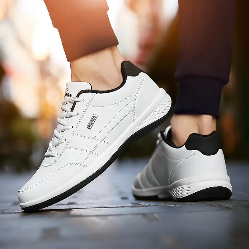 Cuir Blanc En Noir Nouvelle Sport Chaussures 2018 Hommes Coréenne P8wn0Ok