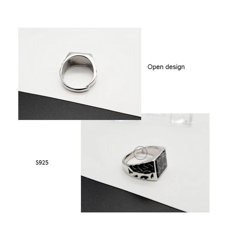 Горячее предложение, натуральный черный оникс, квадратный камень, 925 пробы, серебро, мужское кольцо с широким диапазоном, винтажное тайское серебряное ювелирное изделие, Крутое мужское Манжетное кольцо, подарки