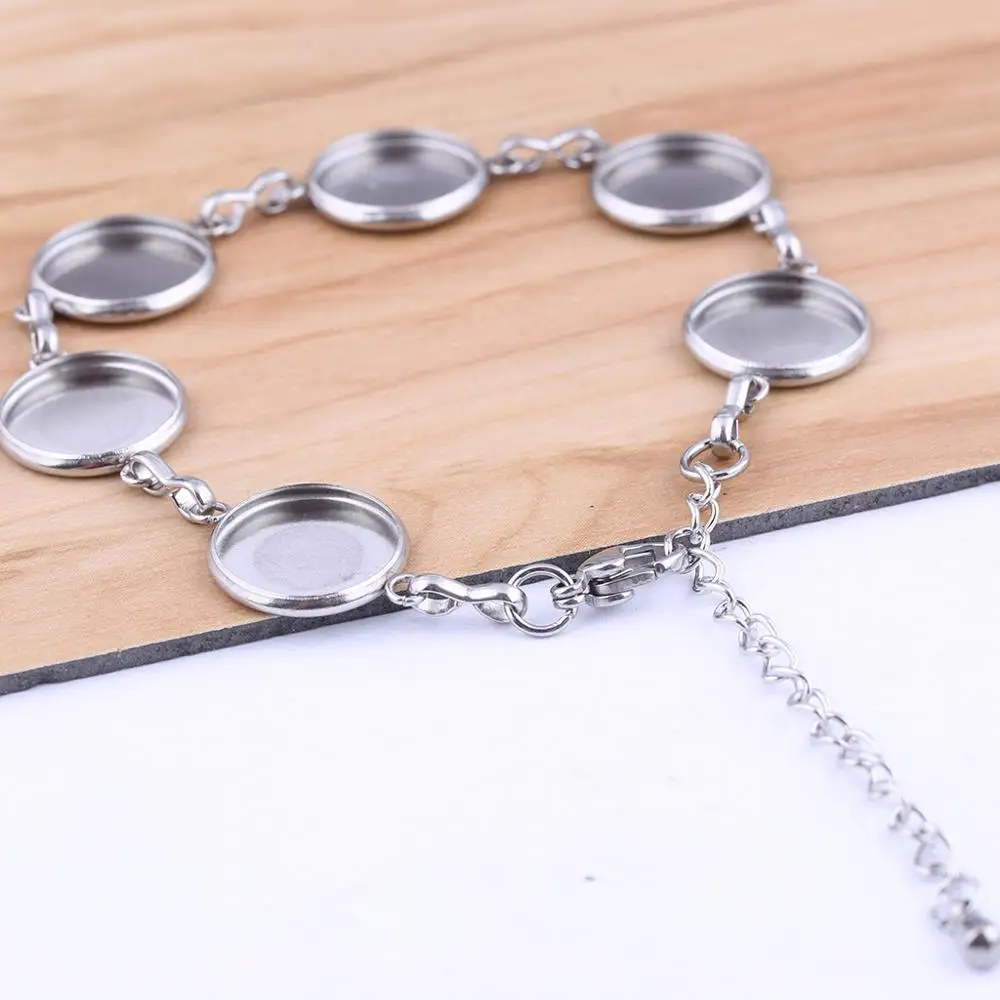 

shukaki 2pcs Stainless steel bracelet base settings 12mm 14mm 16mm cabochon bracelets bangle bezel tray blanks diy findings