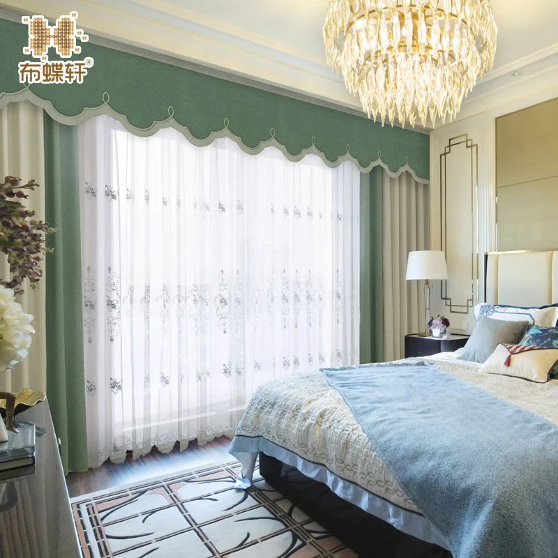 

2019 New Arrival Modern Europe Style New Chinese Blackout Curtains for Living Room Bedroom Luxury Green Stitching Drapes