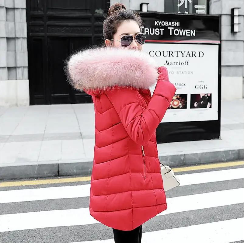 Parkas 2020 New Fashion Long Winter Jacket Women Slim Female Coat Thicken Parka Down Cotton Clothing Red Clothing Hooded Student womens long black puffer coat Coats & Jackets