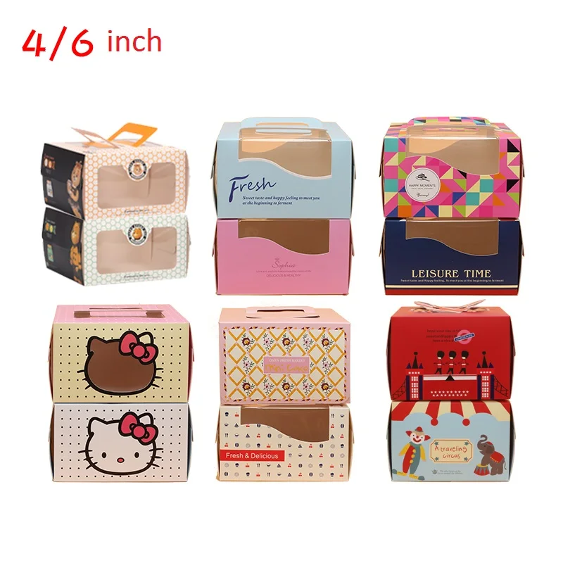 10pcs 4/6inch Hello Kitty Portable Packaging Candy Box Party Cake