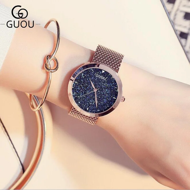 

GUOU Watch Luxury Diamond Women Watches Rose Gold Ladies Steel Quartz Watch Rhinestone Watch Clock reloj mujer relogio feminino