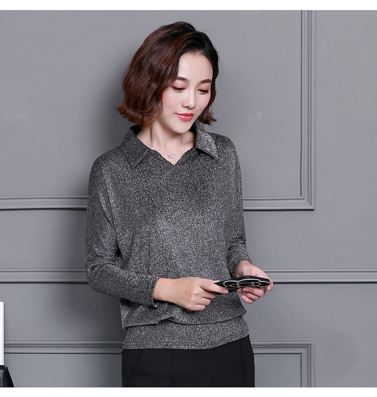Blusas Mujer De Moda 2019 корейский стиль блестящим люрексом женские топы и блузки Плюс Размеры Блузка с длинными рукавами блесток рубашки в уличном