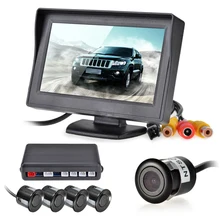 LCD Display Video Car Parking Radar System Reverse Backup Kit 4 Parking Sensors Camera Buzzer Alarm 12V Parking Assistance