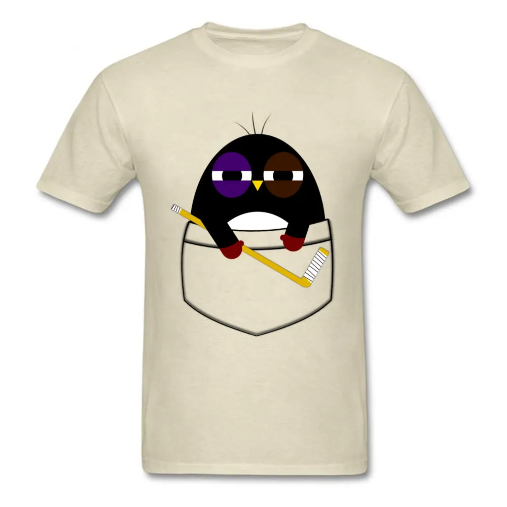 Pocket hockey penguin Crewneck Top T-shirts Thanksgiving Day Normal Tops Shirt Short Sleeve Hot Sale Cotton Tops T Shirt Men Pocket hockey penguin beige
