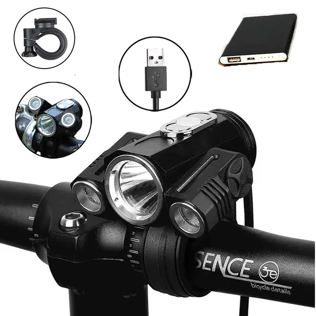 Cheap Bicycle Light Adjust Angle 3x XML-T6 LED 10000LM USB Rechargeable Power Bank Cycling Torch Bike Light Lamp Bike Accessories