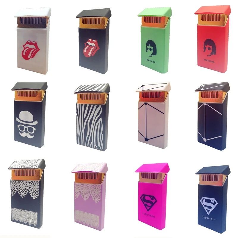 

New Women Cigarette Case Cover Rolling Stones Lace Superman Rubber Soft Slim Lady Cigarette Box Smoking Cigarettes Pack Cases