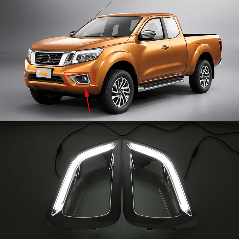 

2PCS LED Daytime Running Light for Nissan Navara NP300 2015 2016 2017 2018 DRL chrome fog lamp cover driving lights with Yellow