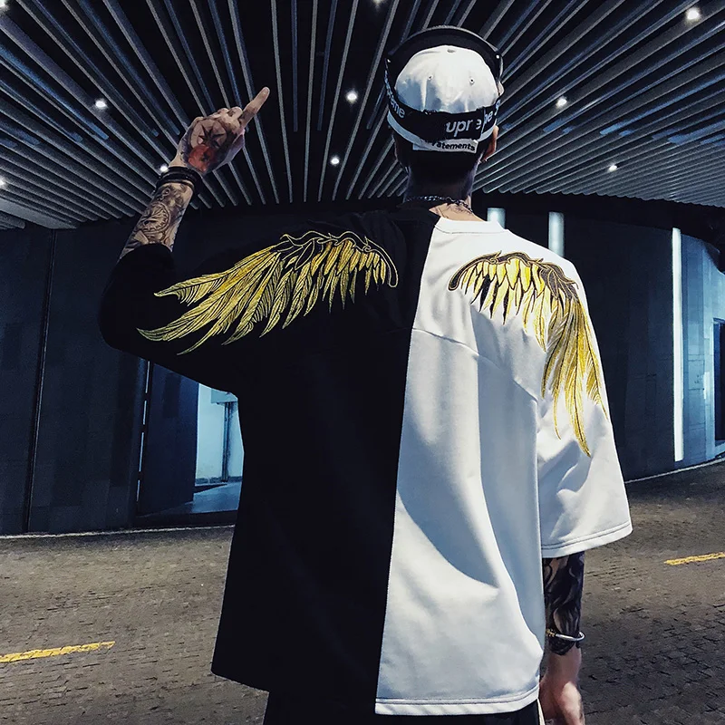 

2019 Summer Fashion Feathers Embroidered Wings Short-sleeved T Shirts for Lovers Ins T-shirt Summer