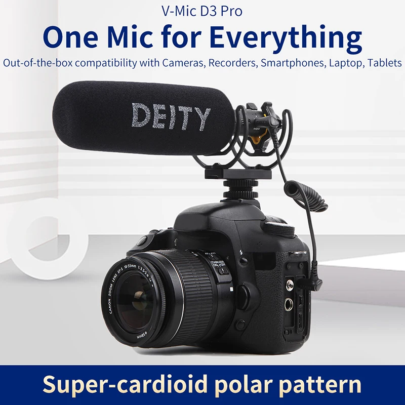 

Deity V-Mic D3 Pro Microphone 3.5mm TRS/TRRS Audio Studio Condenser Recording Mic Super-cardioid Polar Pattern SNR MIC DSLR