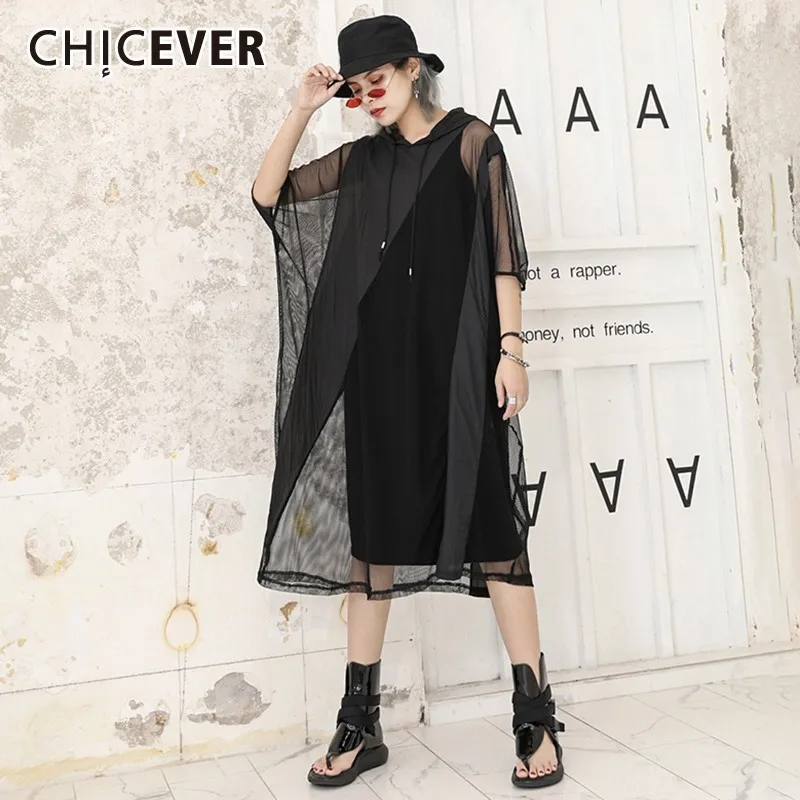 CHICEVER Summer Streetwaer Solid Black Женский комплект из двух предметов с круглым вырезом без